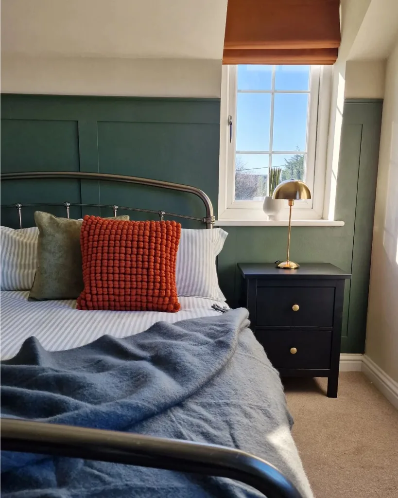 Green orange and white bedroom