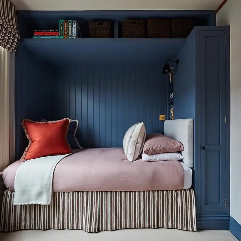 Modern built-in bed with storage for a teenage boy’s bedroom