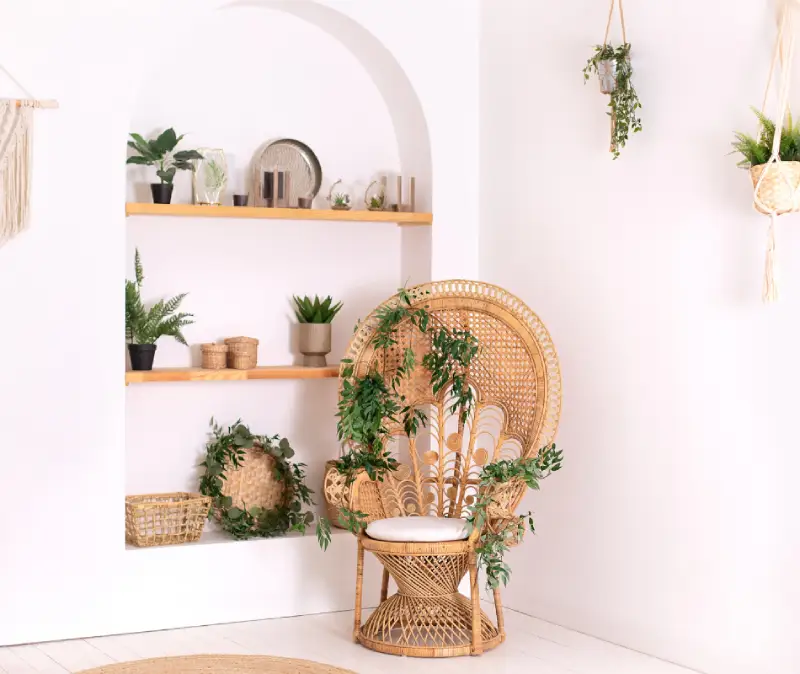 boho living room idea using macrame and hanging plants