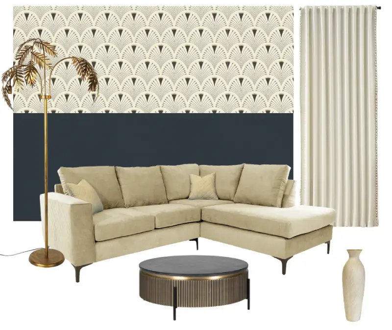 cream and black living room idea mood board