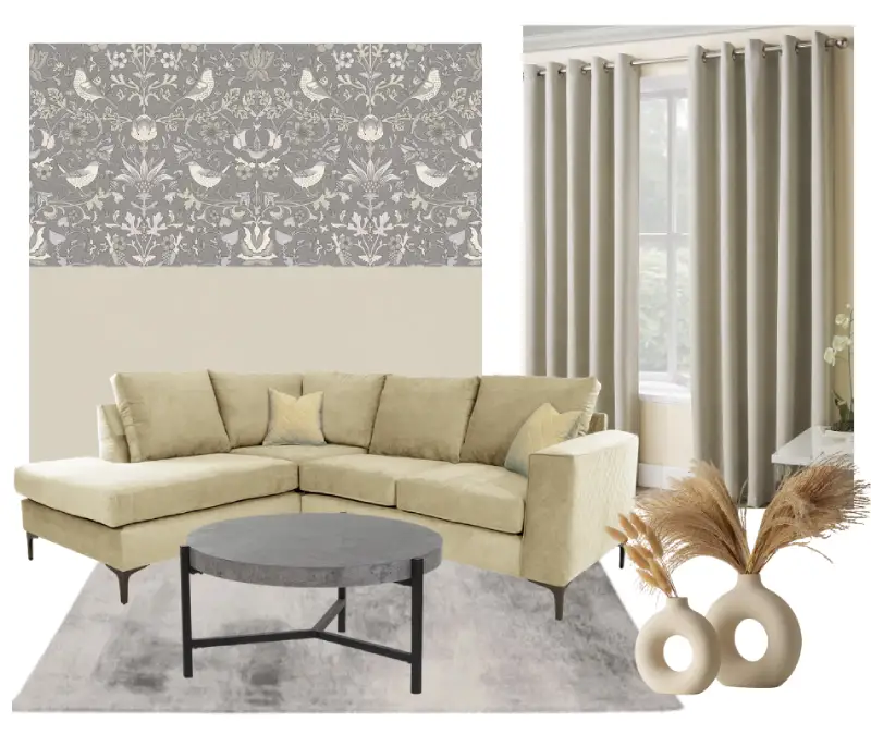 cream and grey living room idea mood board