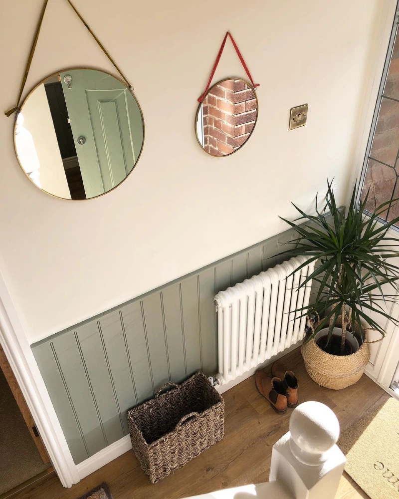 farrow and ball pigeon paint used in a hallway with panelling