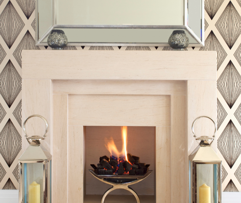 fireplace wallpaper wall with mirror