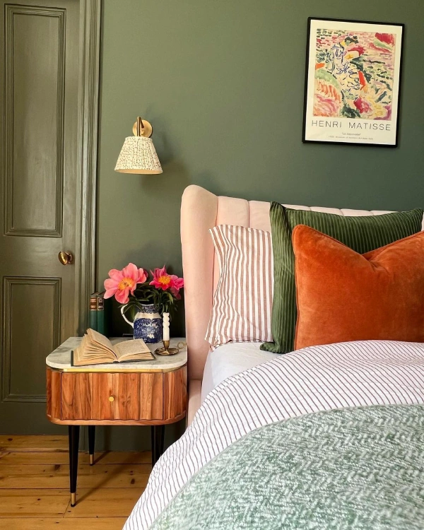 green orange and pink bedroom