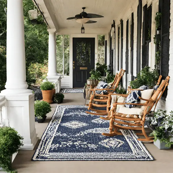 ways to perk up your front porch - add a rug for coziness