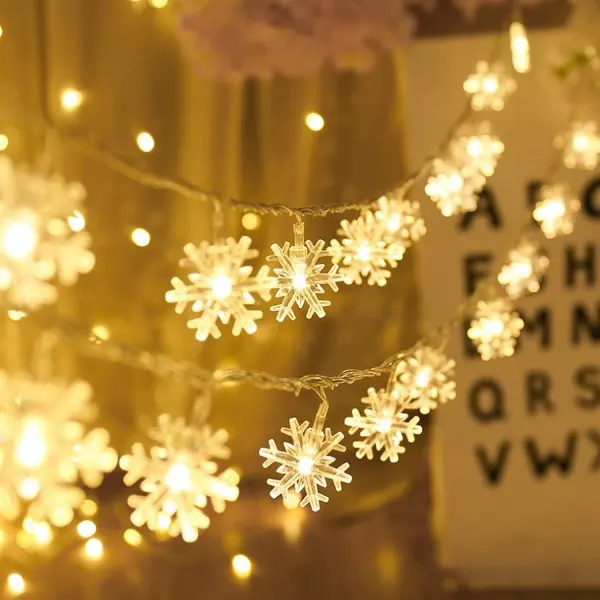 christmas snowflake fairy lights in a warm light