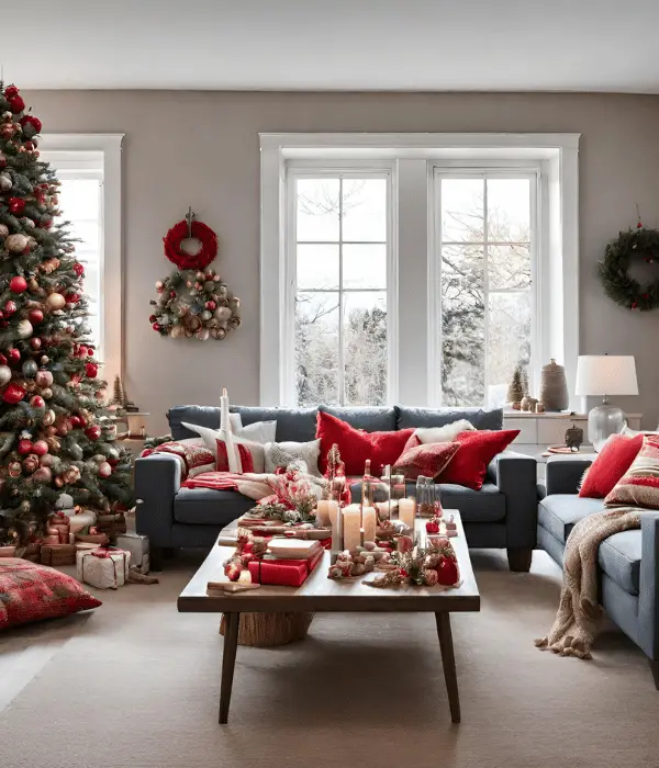 red living room christmas decorations