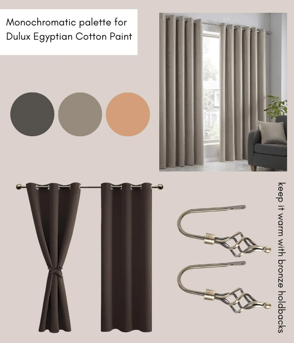 what colour curtains go with dulux egyptian cotton paint - monochromatic