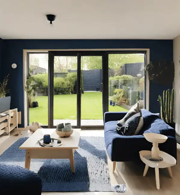 AI interior design - dark blue living room