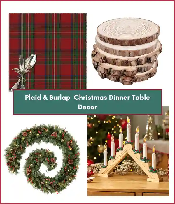 Christmas dining table ideas - burlap and plaid decor