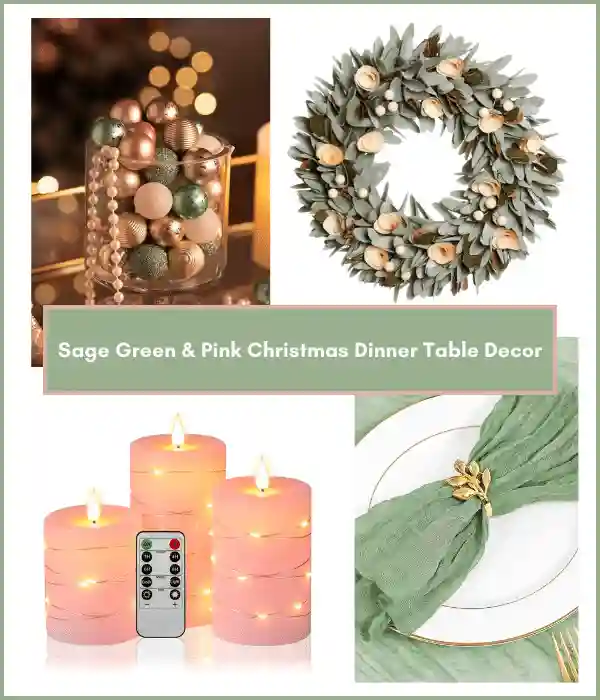 Christmas dining table ideas - sage green and pink decor