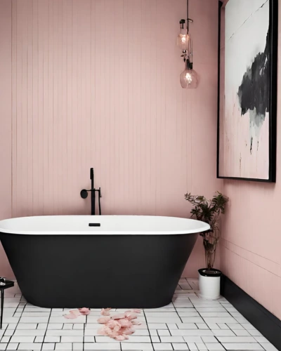 Dulux pressed petal bathroom with black tub