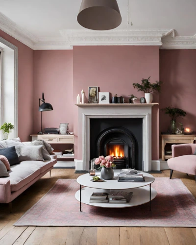 dulux pressed petal living room with fireplace