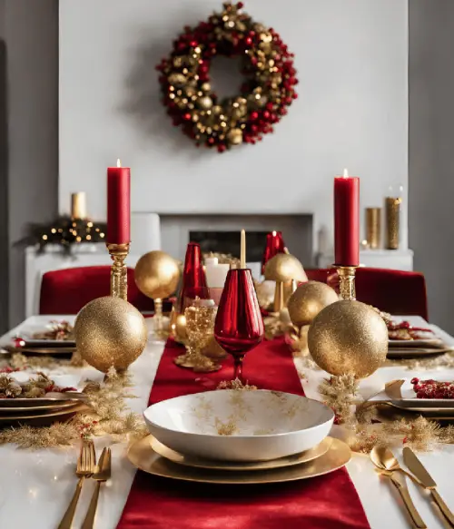 red and gold christmas dining table idea