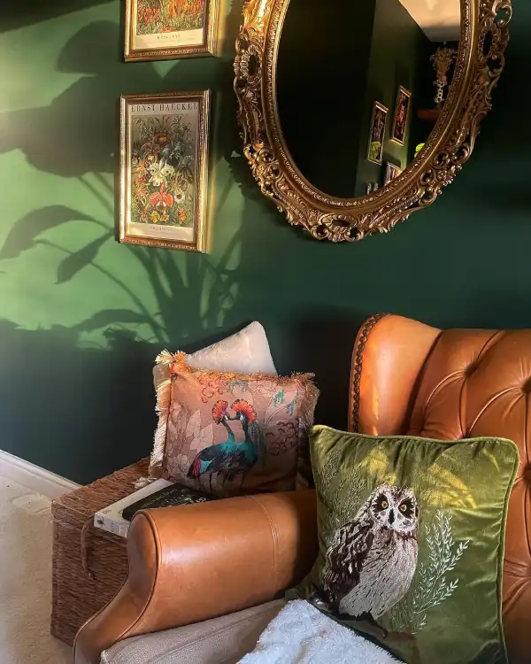maximalist green living room idea