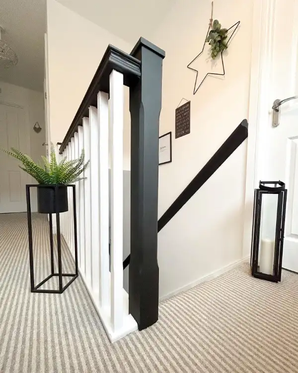 black banister idea up the stairs and landing