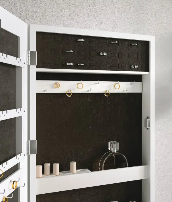 mirror with jewellery and makeup storage organiser