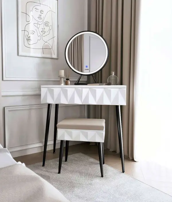 modern geometric design dressing table with LED mirror