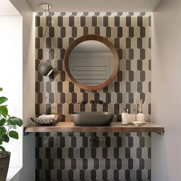 neutral patterned bathroom wall accent tiles