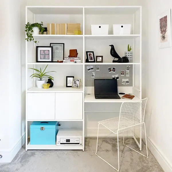 work from home office unit with shelves and desk
