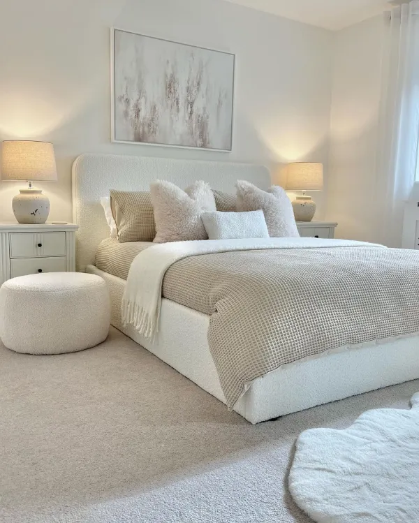 Light beige bedroom with soft white-grey