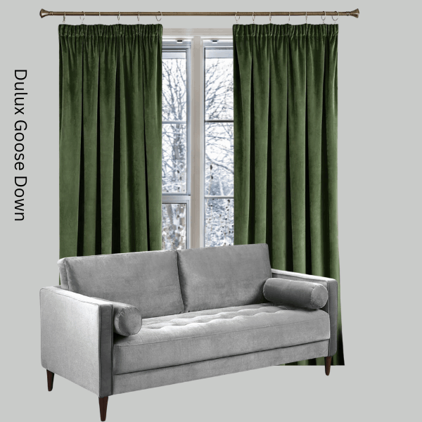 curtains that go with grey living room - light grey walls with olive green curtains