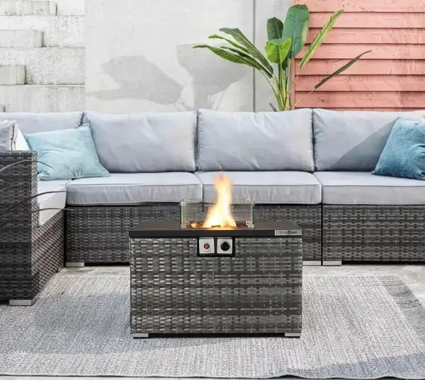 gas firepit to match rattan garden furniture