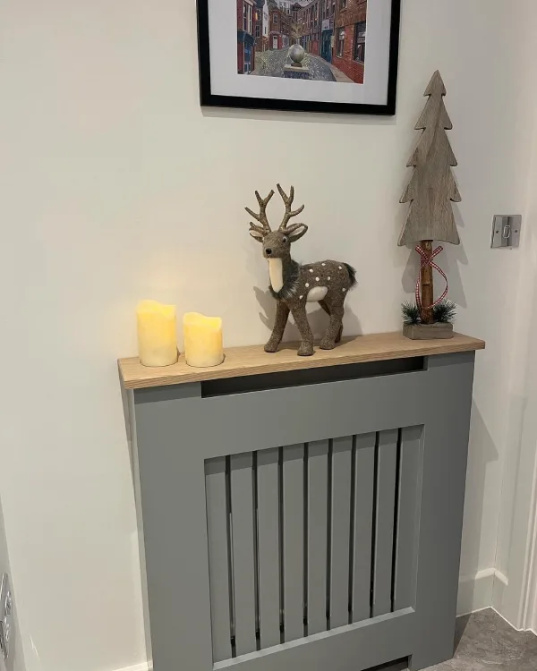 grey and wood top radiator cover