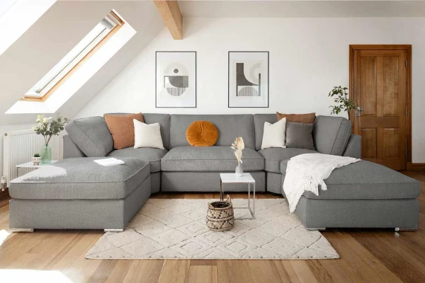 u shaped sofa layout in a loft