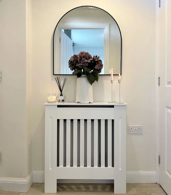 white radiator cover for small hallway