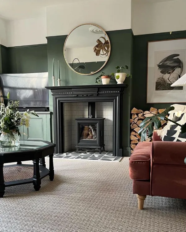 farrow & ball green smoke used in the living room for a victorian style