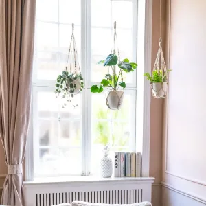 space saving hanging plant with macrame basket holder for bedroom