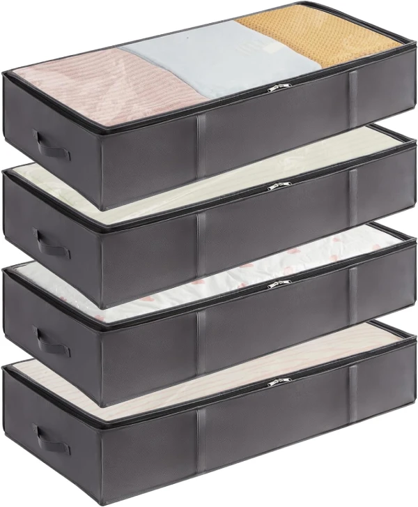 Underbed storage containers with clear zip up lid