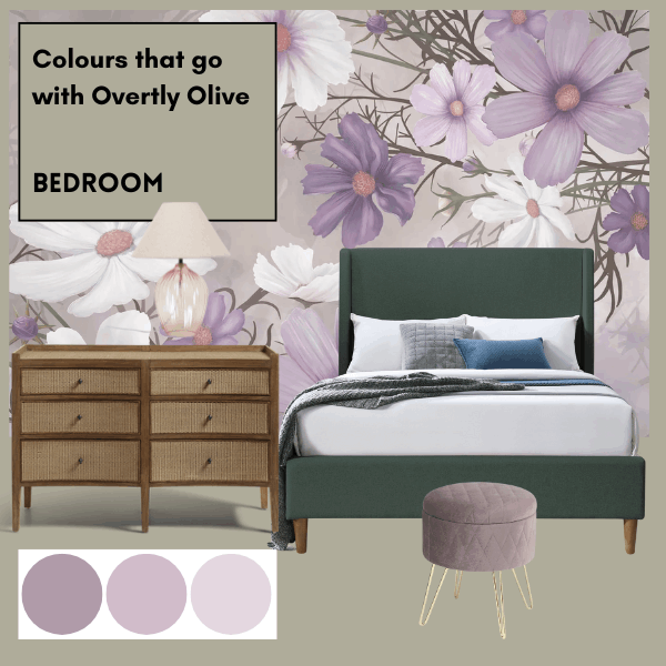colours that go with overtly olive paint - purple bedroom