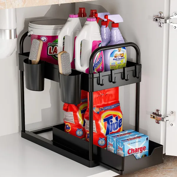 under the sink organiser rack for cleaning and detergents