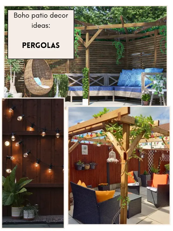 bohemian patio pergolas and lights ideas