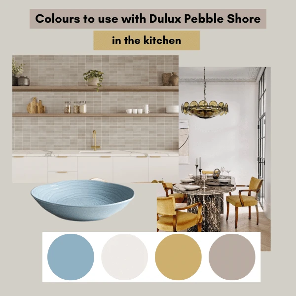 colour that go with dulux pebble shore paint in a kitchen