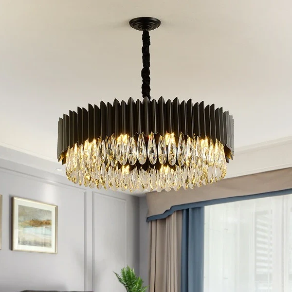 black and crystal chandelier for hallway