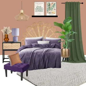 free interior design mood board for bedroom - boho and colourful