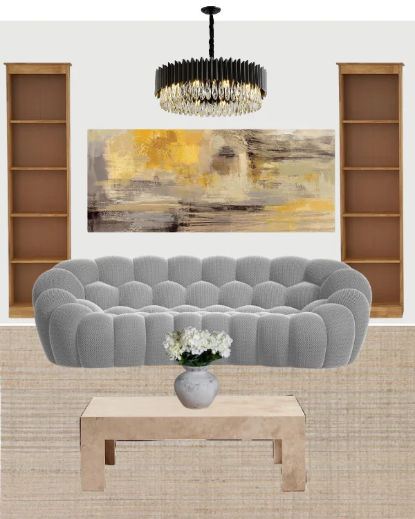 how to style the bubble sofa in a living room - modern cream colour scheme