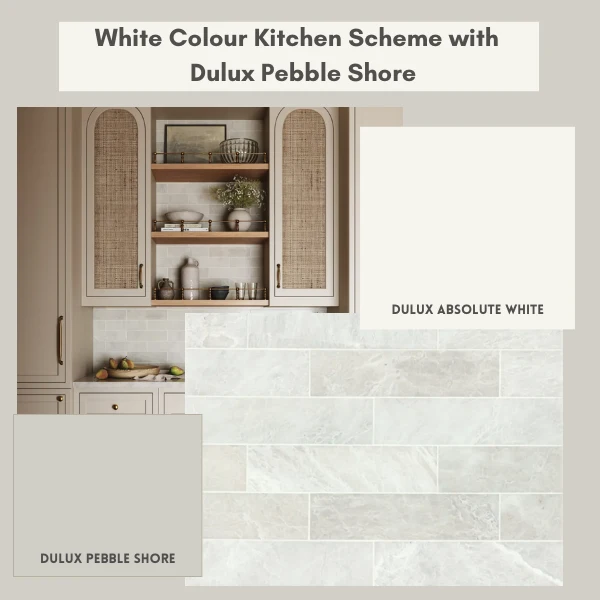 pebble shore kitchen with absolute white