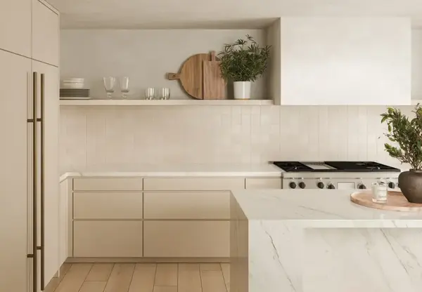 white neutral tiles for kitchen backsplash