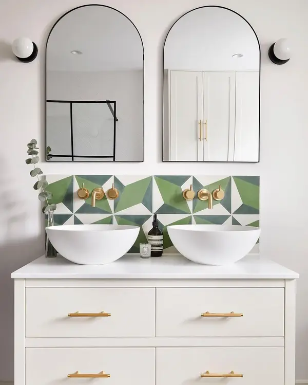 white bathroom with quirky tiles 