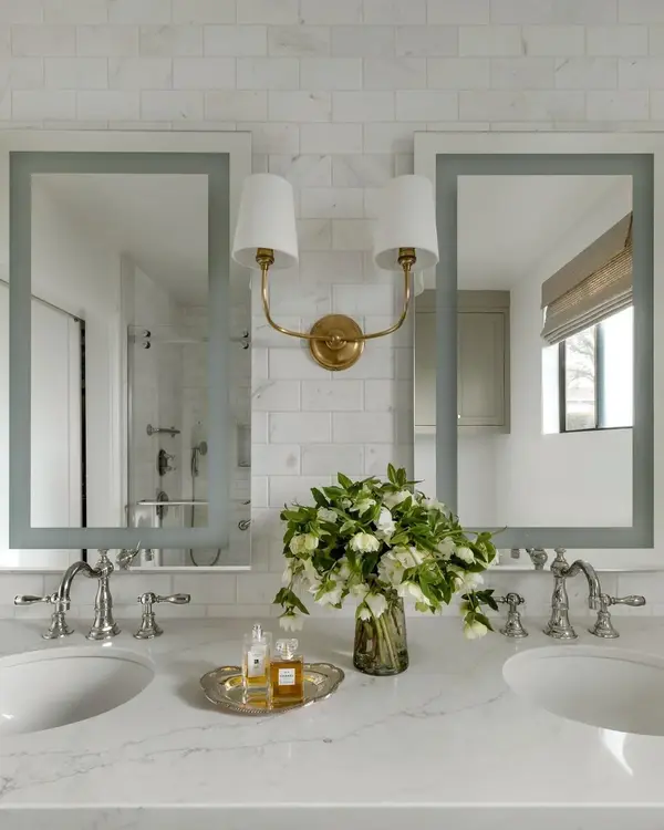 elegant white bathroom with double vanity