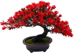 red bonsai tree in pot artificial