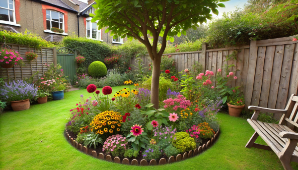 small and cozy garden ideas with trees and plants