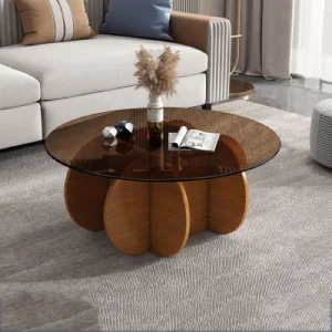 solid wood and glass coffee table for living room