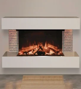 white electric modern wall mounted fireplace for a cozy living room