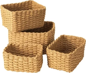 wicker basket storage idea for bedroom