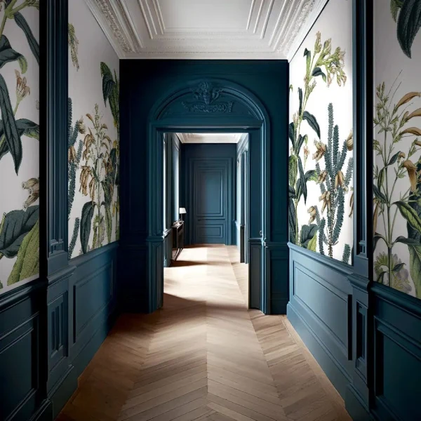 blue victorian hallway idea